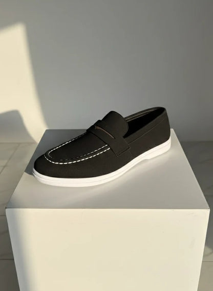 White Stitching Suede Loafers